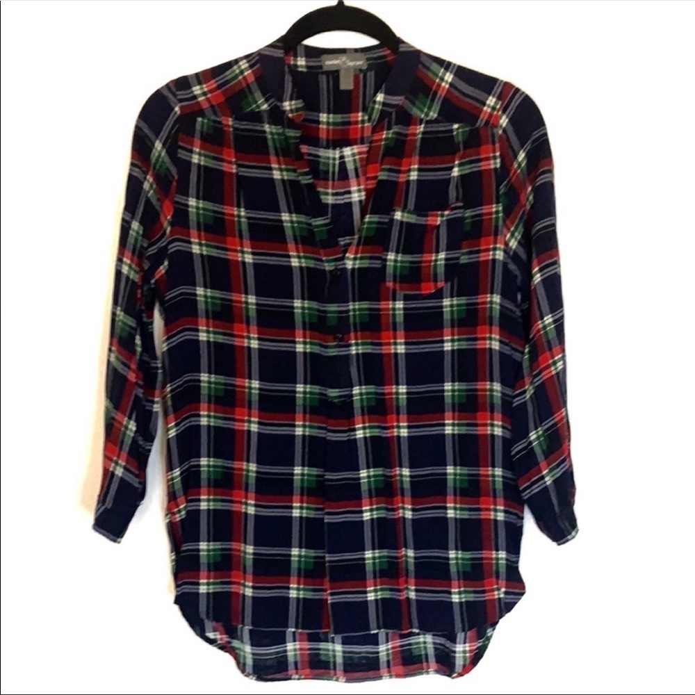 Market & Spruce Plaid V-Neck Henley Shirt